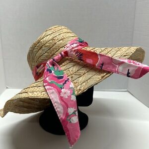 Lilly Pulitzer Natural Straw Hat with Pink Floral Ribbon